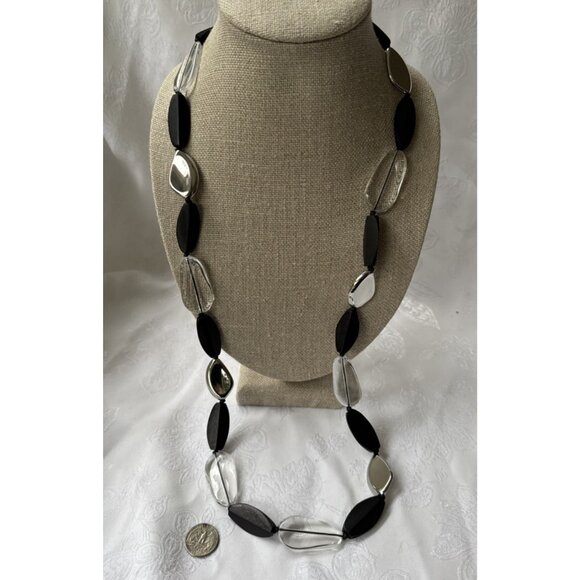 Chicos Faux Black Stone Silver Tone 19" Long Statement Necklace NEW - Picture 5 of 15
